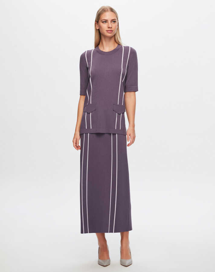 T24Y-6003 Cep Kapaklı Çizgi Detaylı Kısa Kollu Tunik MV188-PURPLE - 3