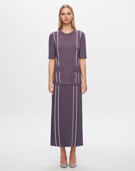 T24Y-6003 Cep Kapaklı Çizgi Detaylı Kısa Kollu Tunik MV188-PURPLE 
