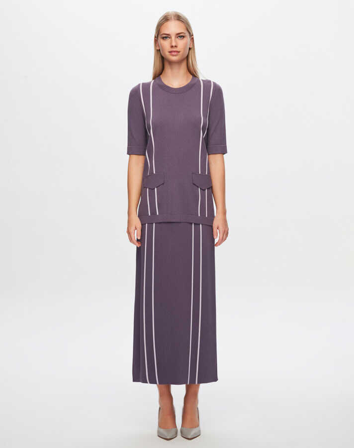 T24Y-6003 Cep Kapaklı Çizgi Detaylı Kısa Kollu Tunik MV188-PURPLE - 1
