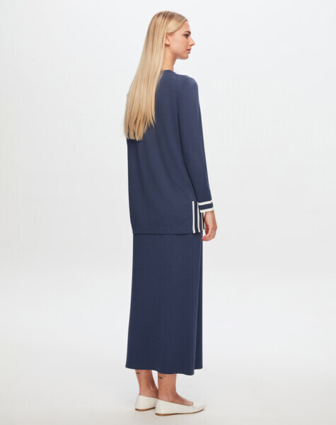 T24Y-6005 Bileği ve Yurtmacı Renk Şeritli Tunik 1361-INDIGO - 6