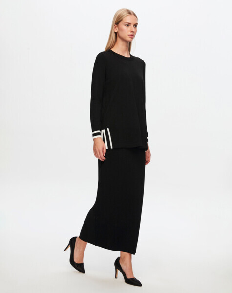 T24Y-6005 Bileği ve Yurtmacı Renk Şeritli Tunik BLACK - 1