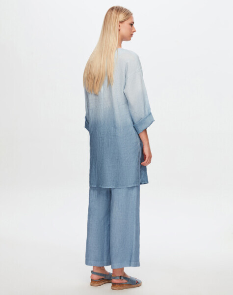 T24Y-6006 Uzun Kollu Degrade Keten Tunik BLUE - 6