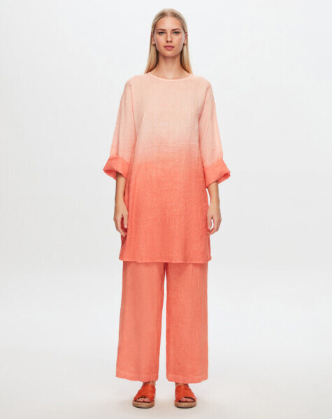 T24Y-6006 Uzun Kollu Degrade Keten Tunik ORANGE 