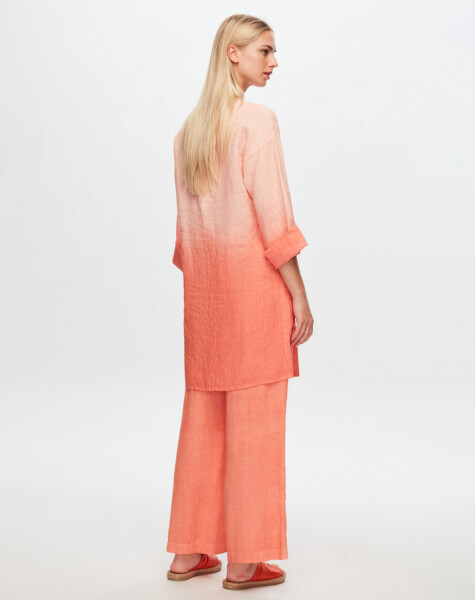 T24Y-6006 Uzun Kollu Degrade Keten Tunik ORANGE - 2