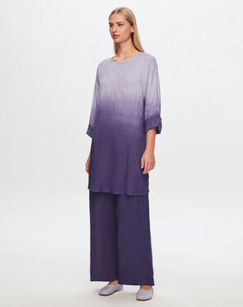 T24Y-6006 Uzun Kollu Degrade Keten Tunik PURPLE - 1
