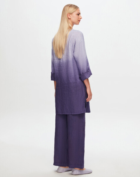 T24Y-6006 Uzun Kollu Degrade Keten Tunik PURPLE - 2