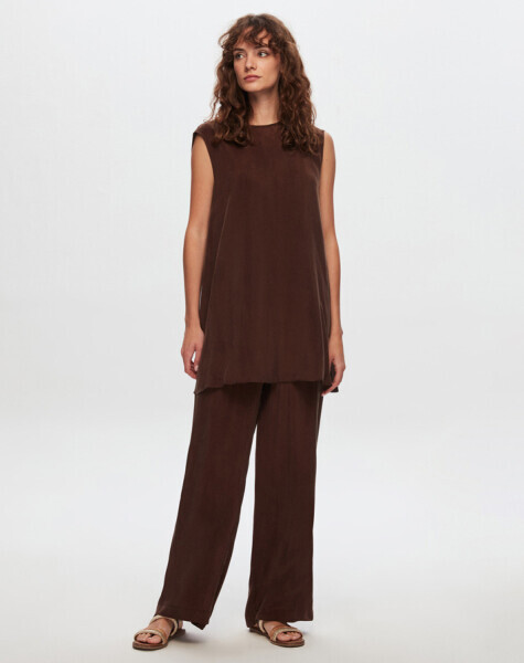 T24Y-6007 Kolsuz Cupro Tunik BEİGE - 4