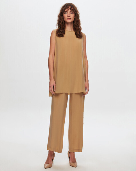 T24Y-6007 Kolsuz Cupro Tunik BEİGE - 6