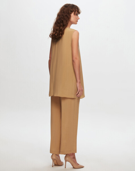 T24Y-6007 Kolsuz Cupro Tunik BEİGE - 7