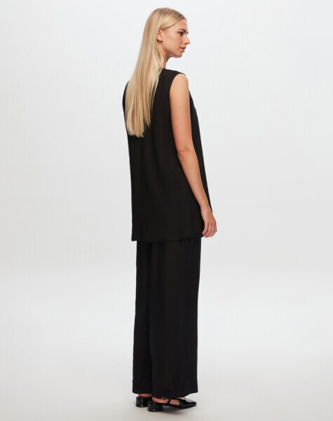 T24Y-6008 Kolsuz Keten Tunik BLACK 