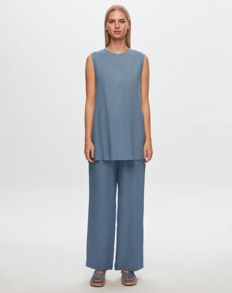 T24Y-6008 Kolsuz Keten Tunik BLUE 