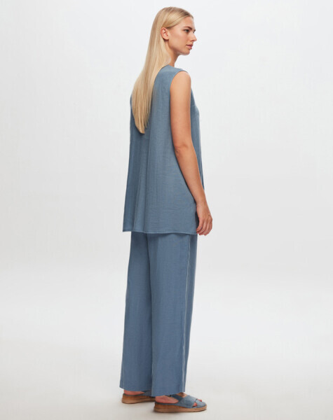 T24Y-6008 Kolsuz Keten Tunik BLUE - 2