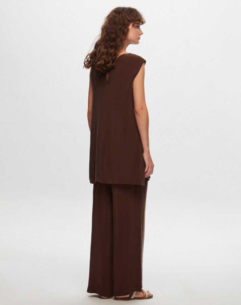 T24Y-6008 Kolsuz Keten Tunik CACAO - 2