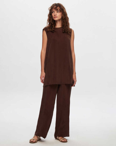 T24Y-6008 Kolsuz Keten Tunik CACAO - 1