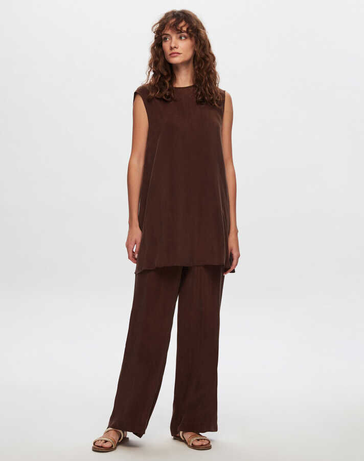 T24Y-6008 Kolsuz Keten Tunik CACAO - 1
