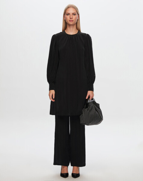 T24Y-6015 Balon Kollu Cupro Tunik BLACK - 1