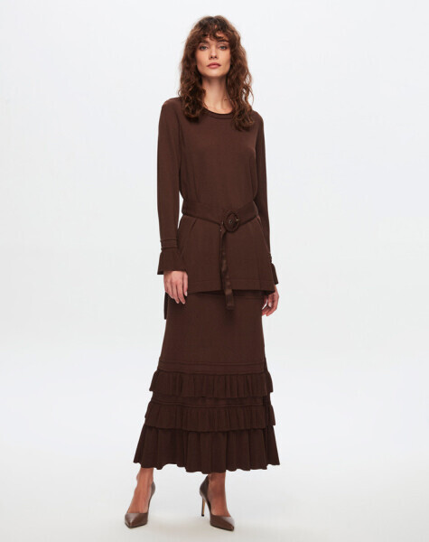 T24Y-6016 Kemer  Detaylı Triko Tunik 1052-BEİGE - 4