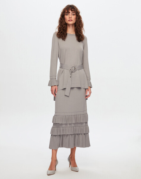 T24Y-6016 Kemer  Detaylı Triko Tunik 1381-DARK GREY - 1