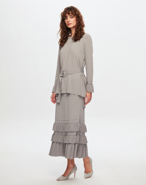 T24Y-6016 Kemer  Detaylı Triko Tunik 1381-DARK GREY - 2