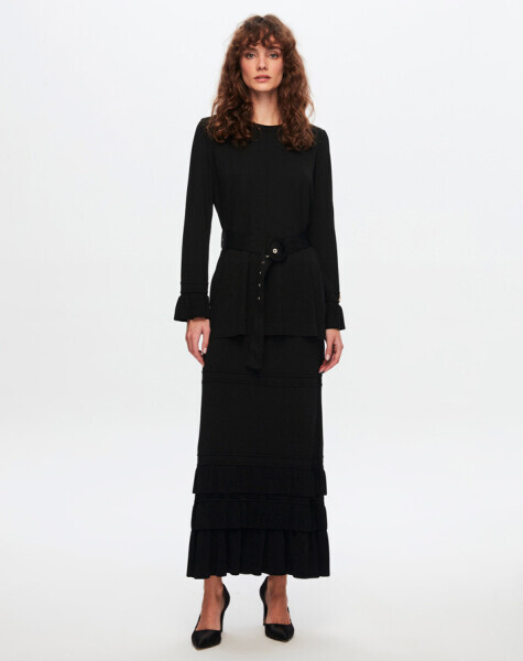 T24Y-6016 Kemer  Detaylı Triko Tunik BLACK 