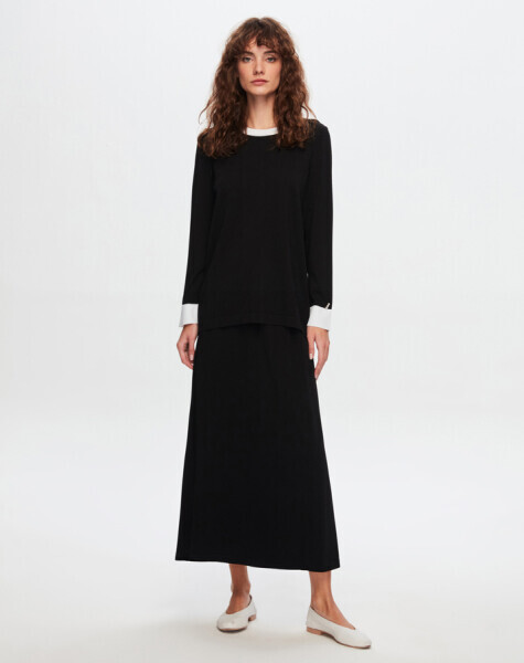 T24Y-6017 Yakası ve Bileği Torba Detaylı Tunik BLACK - MISS DALIDA (1)