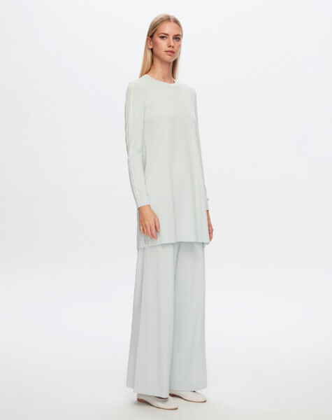 T24Y-6018 Kol Üstü Çizgili Triko Tunik 1398-LIGHT GREY - 1