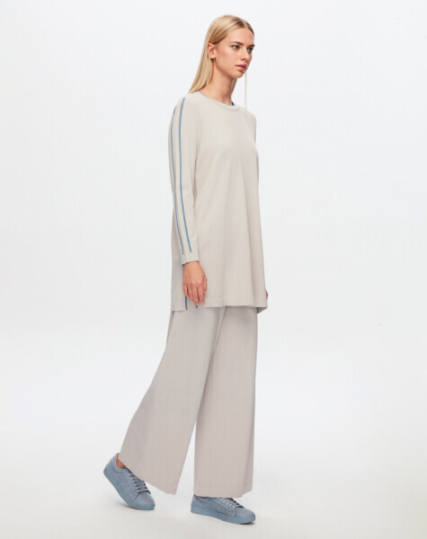 T24Y-6018 Kol Üstü Çizgili Triko Tunik BLACK - 5