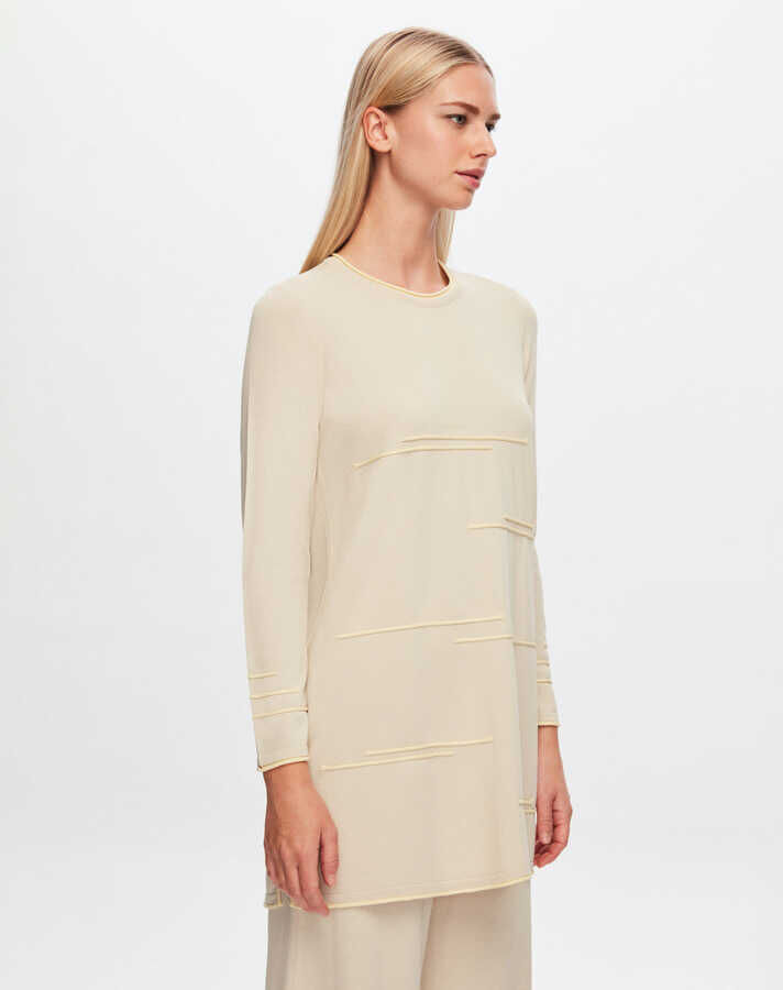 T24Y-6019 Önü Örgü Teknikli Triko Tunik 1245-STONE / 1345-VANİLYA - 3