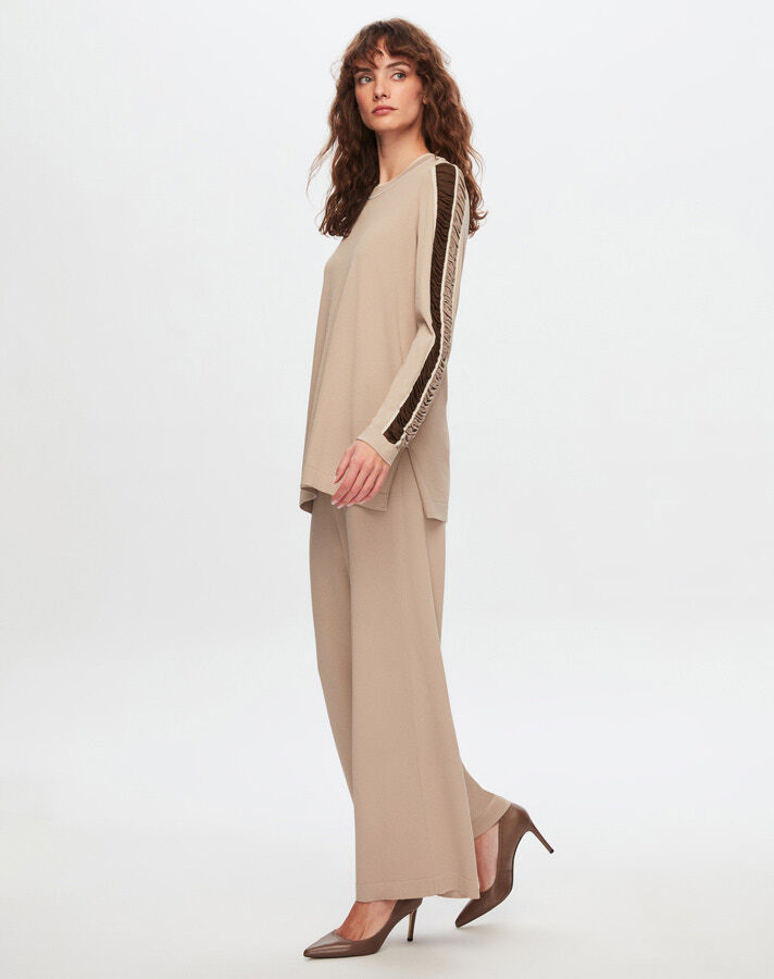 T24Y-6020 Knitwear Tunic with Shiny Rope Detail on Sleeves - 5