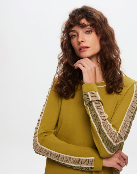 T24Y-6020 Knitwear Tunic with Shiny Rope Detail on Sleeves - 1