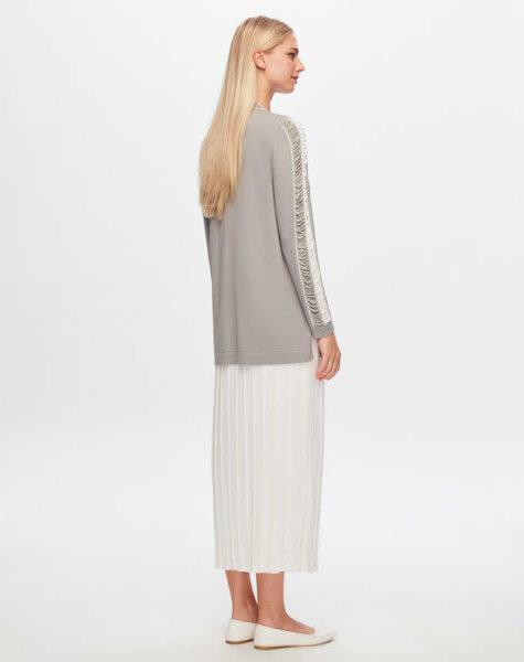 T24Y-6020 Kolu Parlak İp Detaylı Triko Tunik 1381-DARK GREY - 2