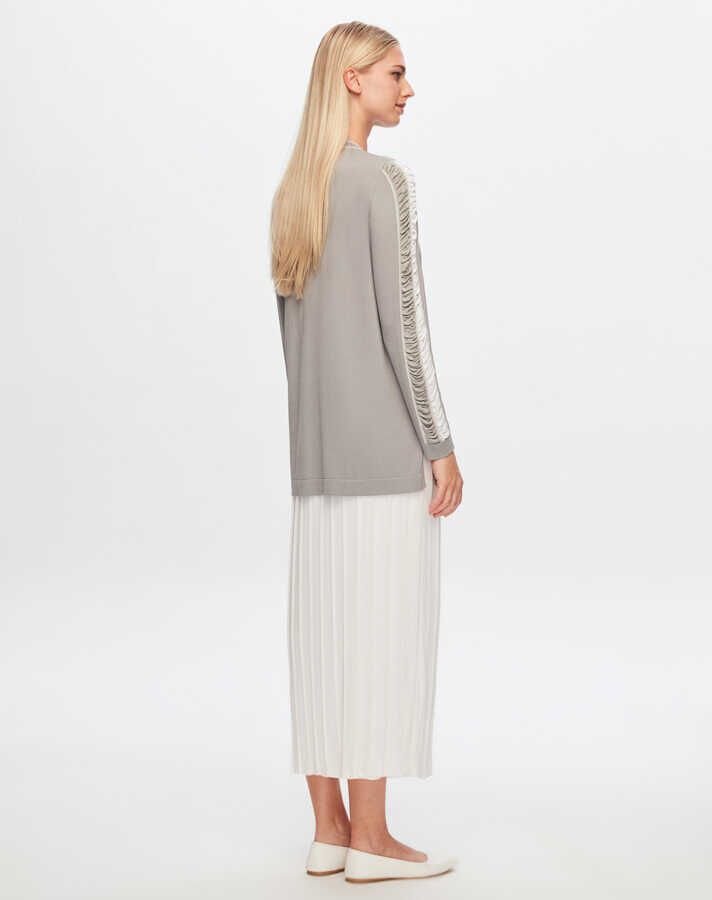 T24Y-6020 Kolu Parlak İp Detaylı Triko Tunik 1381-DARK GREY - 2