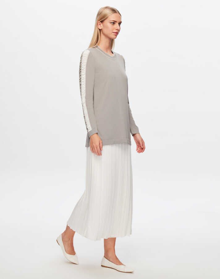 T24Y-6020 Kolu Parlak İp Detaylı Triko Tunik 1381-DARK GREY - 1