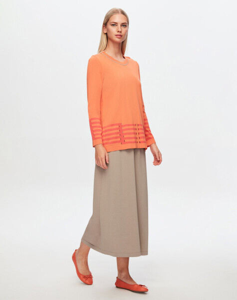 T24Y-6021 Ajur Efektli Triko Tunik 1391-ORANGE - 1