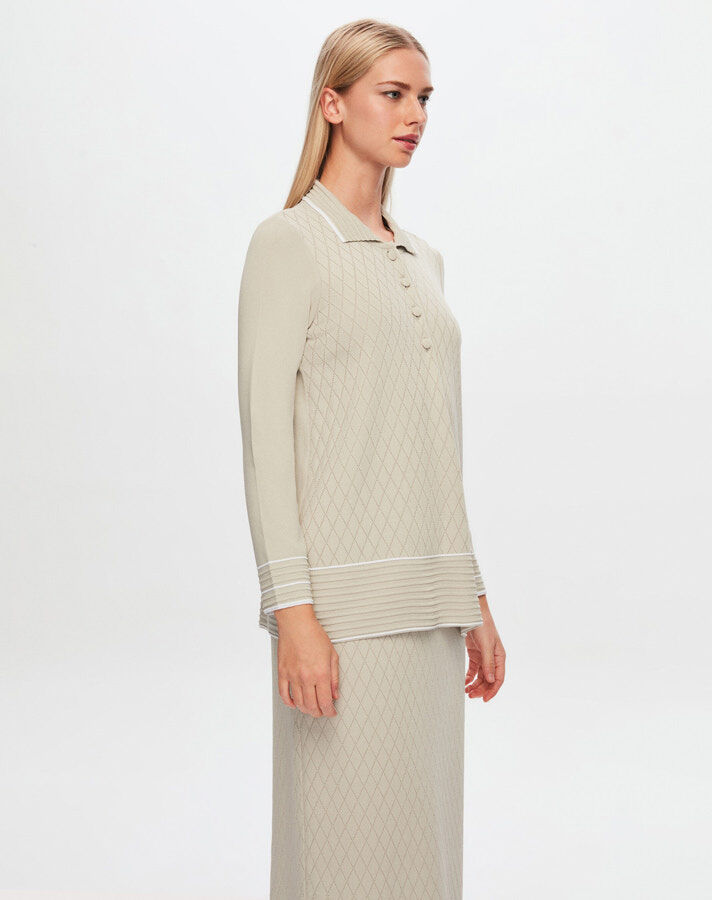 T24Y-6025 Gömlek Yaka Baklava Desenli Elance Tunik - 11