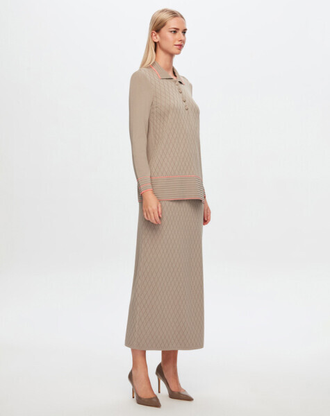 T24Y-6025 Gömlek Yaka Baklava Desenli Elangant Tunik 1099-DARK GREY - 33