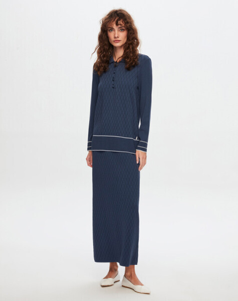 T24Y-6025 Gömlek Yaka Baklava Desenli Elangant Tunik 1099-DARK GREY - 11
