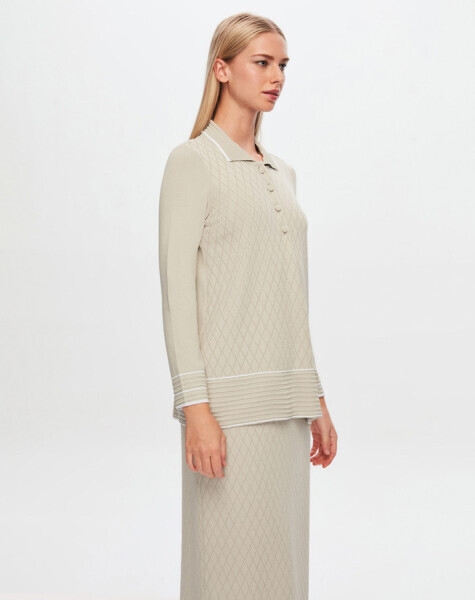 T24Y-6025 Gömlek Yaka Baklava Desenli Elangant Tunik 1099-DARK GREY - 36