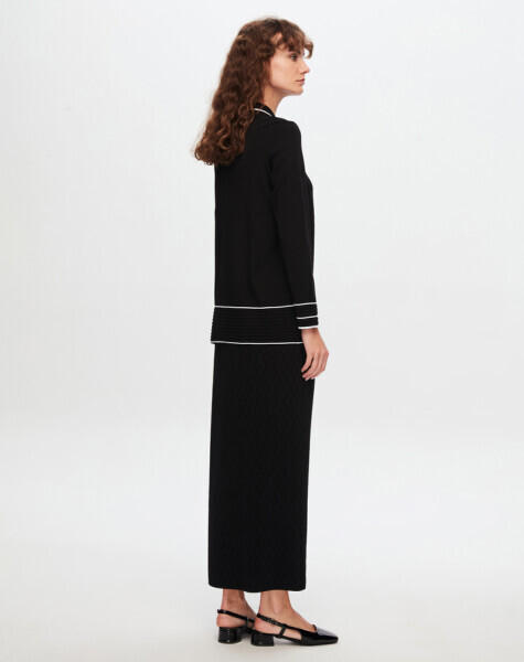 T24Y-6025 Gömlek Yaka Baklava Desenli Elangant Tunik BLACK - 3