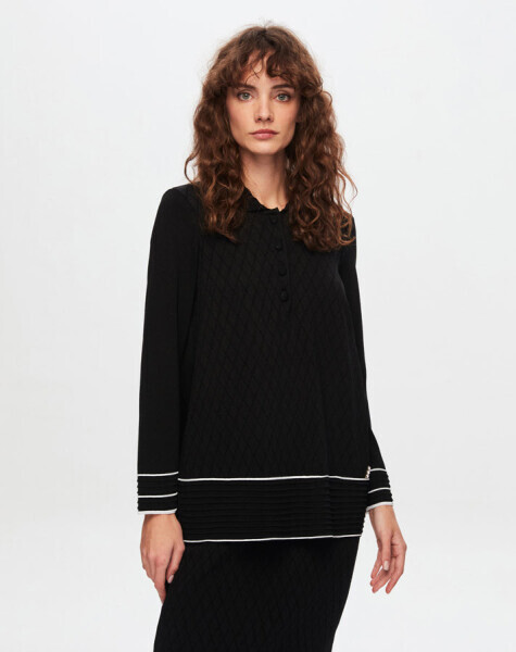 T24Y-6025 Gömlek Yaka Baklava Desenli Elangant Tunik BLACK - MISS DALIDA