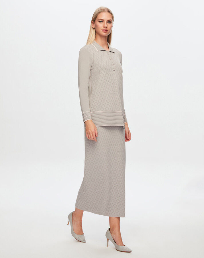 T24Y-6025 Shirt Collar Diamond Patterned Elance Tunic - 4