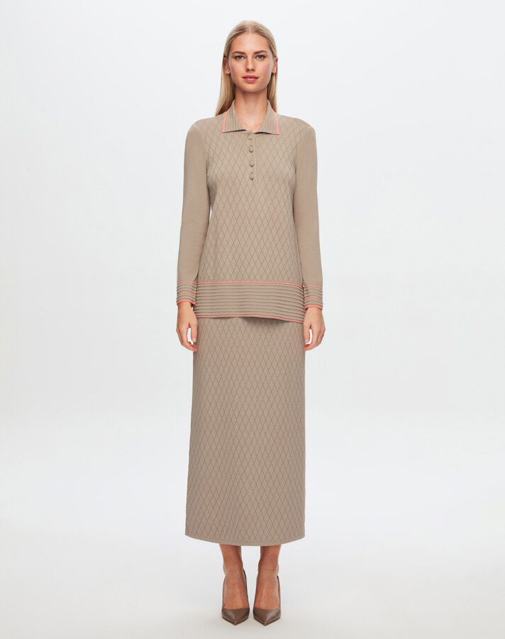 T24Y-6025 Shirt Collar Diamond Patterned Elance Tunic - 6