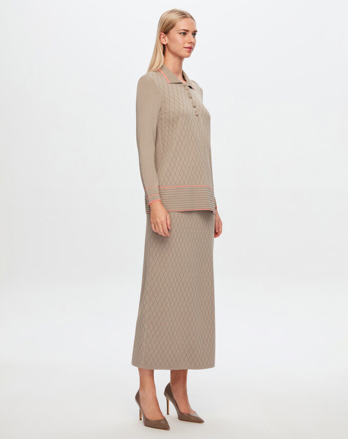 T24Y-6025 Shirt Collar Diamond Patterned Elance Tunic - 7