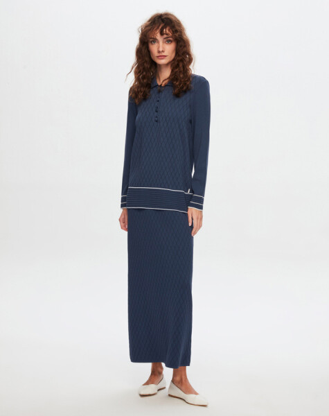 T24Y-6025 Shirt Collar Diamond Patterned Elance Tunic - 9