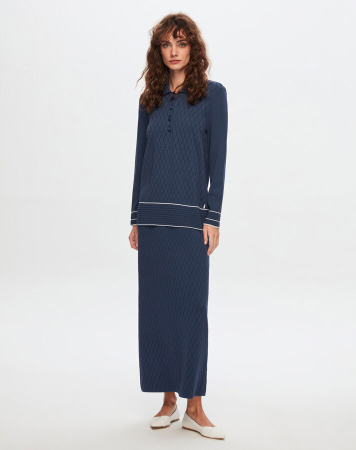 T24Y-6025 Shirt Collar Diamond Patterned Elance Tunic - 9