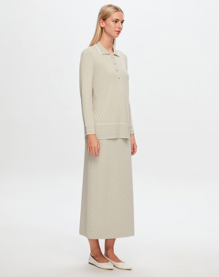 T24Y-6025 Shirt Collar Diamond Patterned Elance Tunic - 12