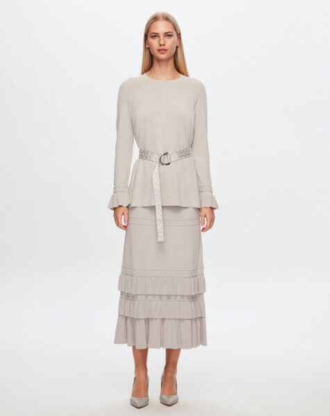 Bileği Fırfırlı Tunik Gri 1398-LIGHT 