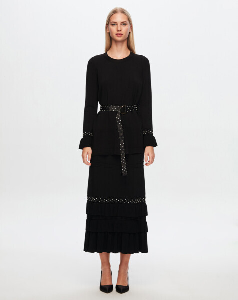 Bileği Fırfırlı Siyah Tunik - 1