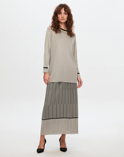 T24Y-6028 Yakası Biye Detaylı Şık Tunik GREY / BLACK - 8