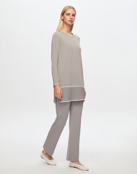 T24Y-6030 Etek Ucu Bekletmeli Desen Detaylı Tunik 1381-DARK GREY 